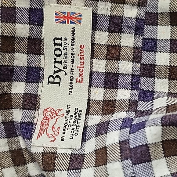 NYRON BRITISH STYLE. Mens checked lightweight flannel shirt. Purple & brown. Med - Picture 5 of 7